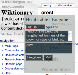 Screenshot vom Bookmarklet in Aktion auf http://en.wiktionary.org/wiki/crest